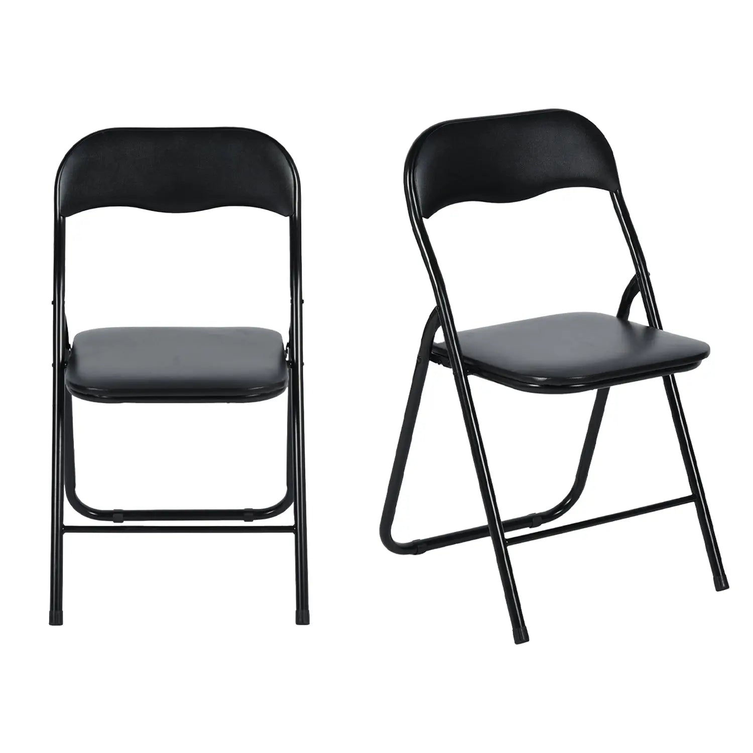 Set of Two Black Faux Leather and Steel Folding Chairs Homeroots Kitchen & Dining