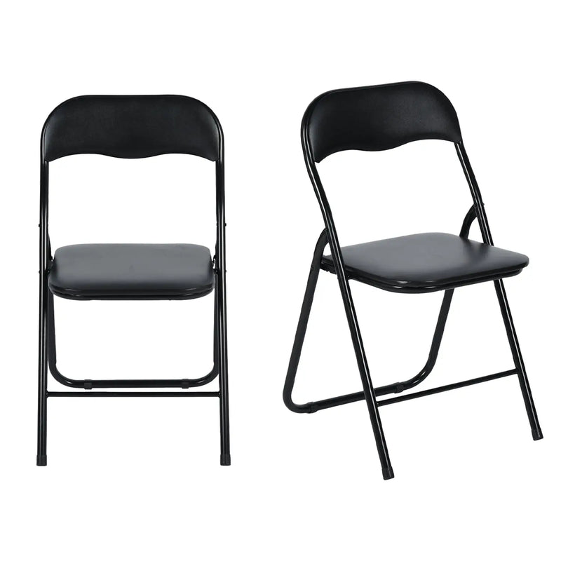 Set of Two Black Faux Leather and Steel Folding Chairs Homeroots Kitchen & Dining