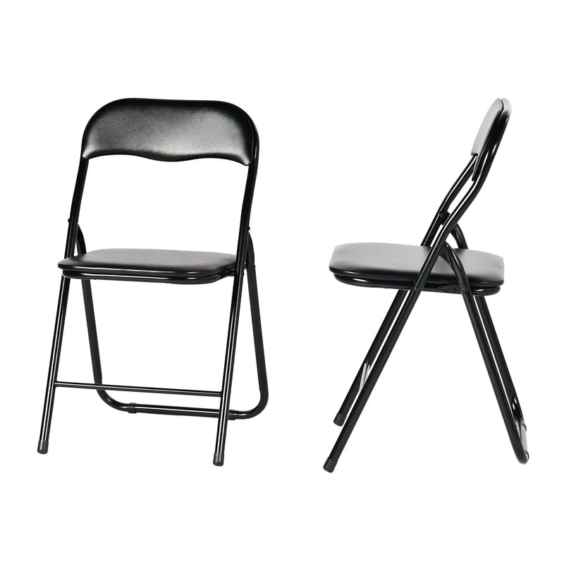 Set of Two Black Faux Leather and Steel Folding Chairs Homeroots Kitchen & Dining