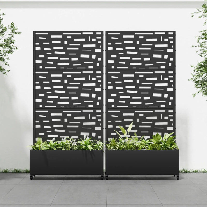 Set of Two Black Geometric Galvanized Metal Rectangular Planter Box Homeroots Outdoor
