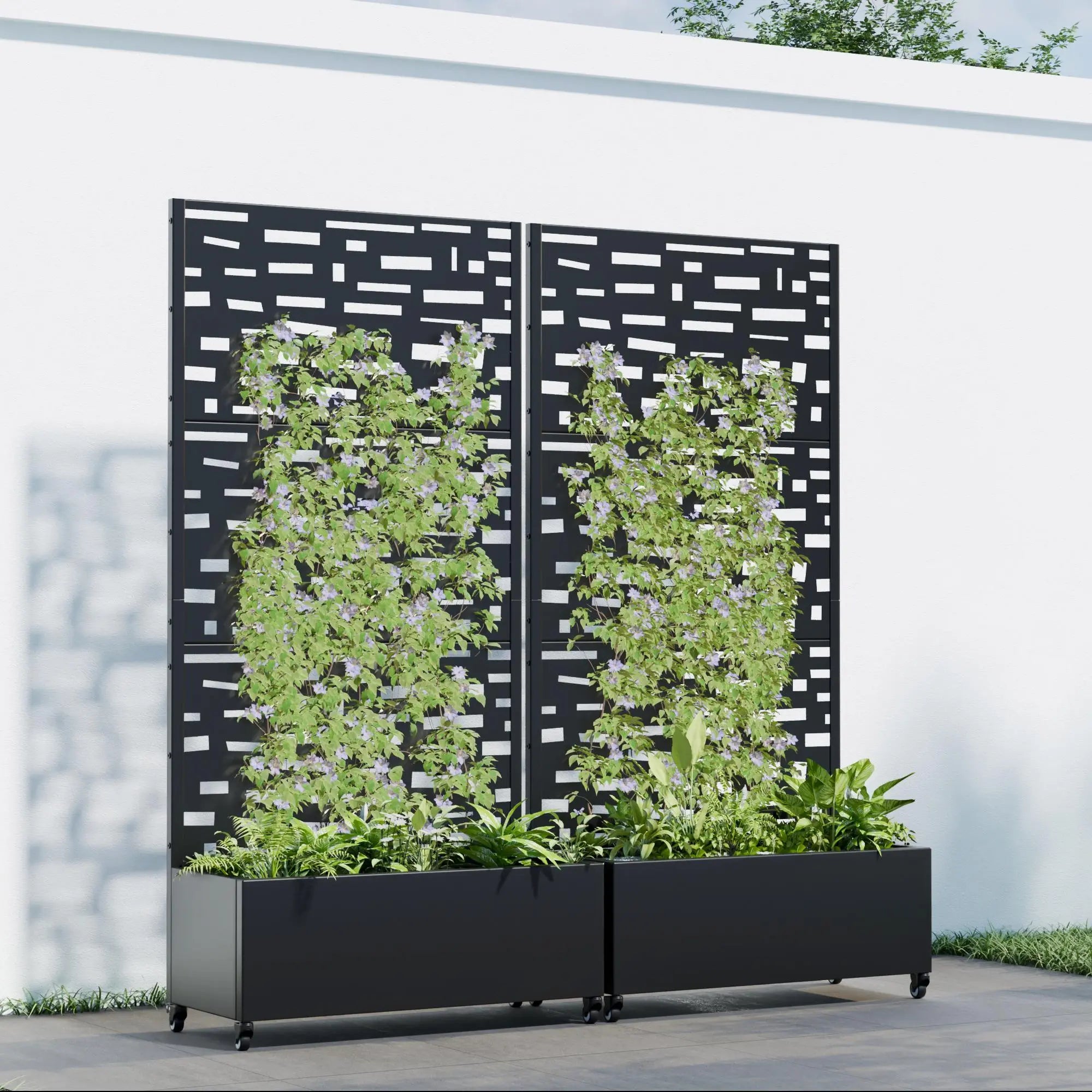 Set of Two Black Geometric Galvanized Metal Rectangular Planter Box Homeroots Outdoor