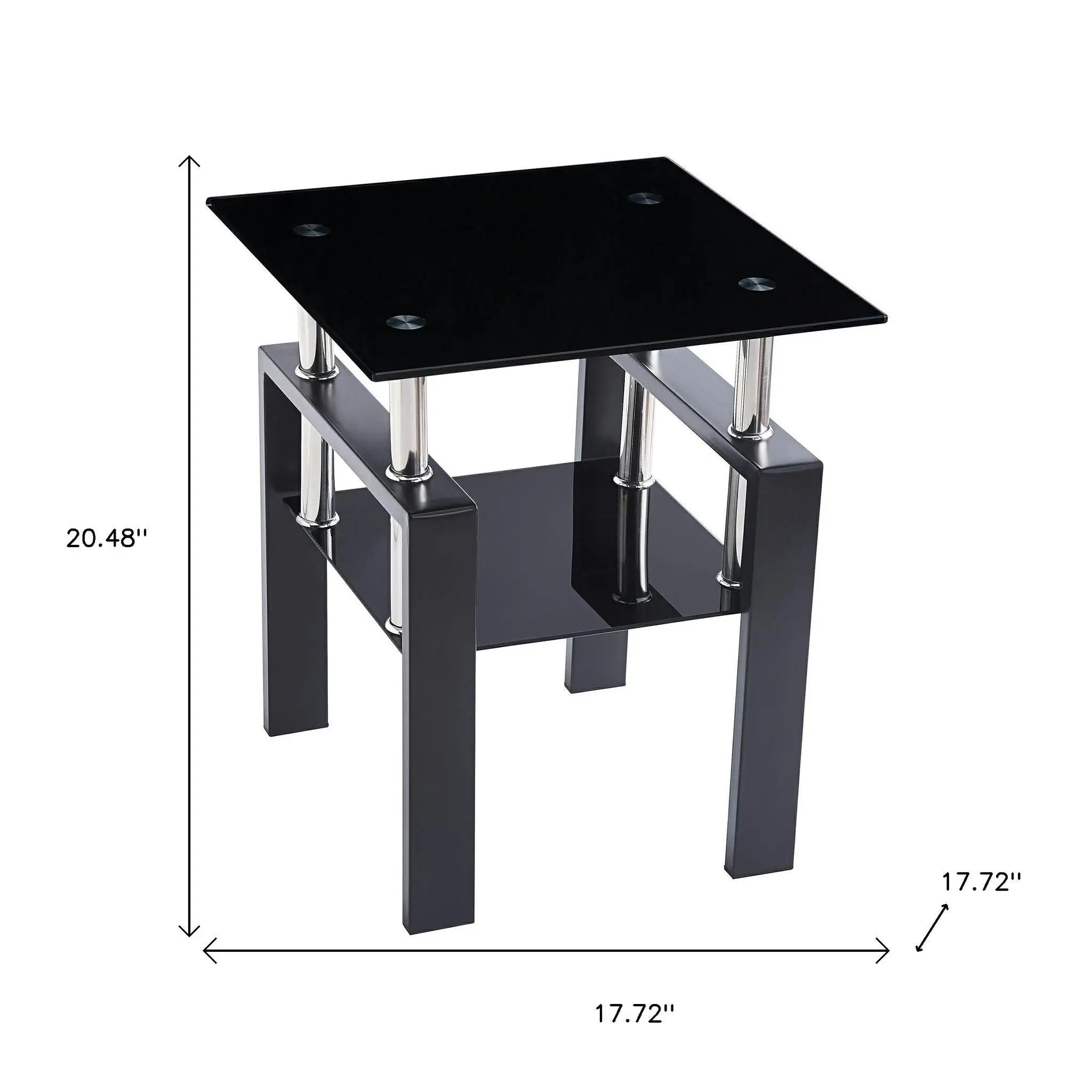 Set of Two Black Glass and Steel Square End Tables With Shelf Homeroots Living Room