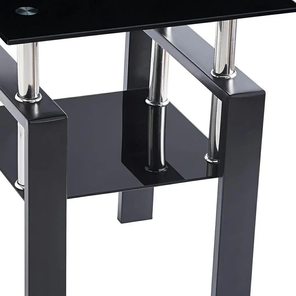 Set of Two Black Glass and Steel Square End Tables With Shelf Homeroots Living Room