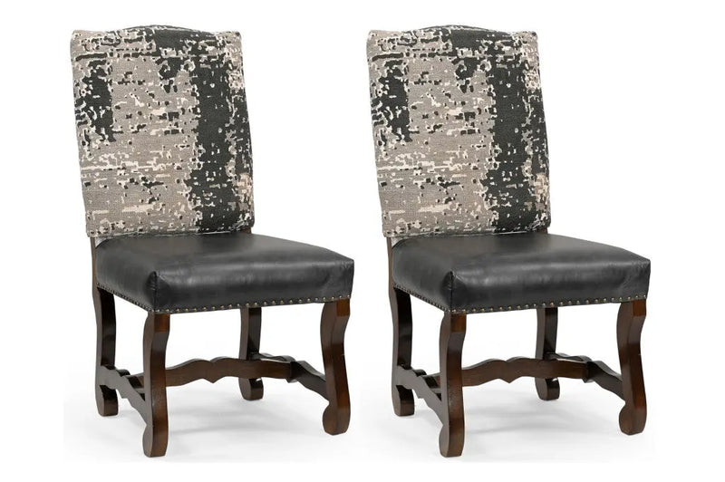 Set of Two Black Gray And Dark Brown Solid Wood Upholstered Chenille And Leather Dining Side Chairs Homeroots Kitchen & Dining