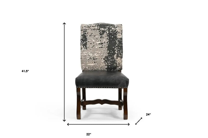 Set of Two Black Gray And Dark Brown Solid Wood Upholstered Chenille And Leather Dining Side Chairs Homeroots Kitchen & Dining