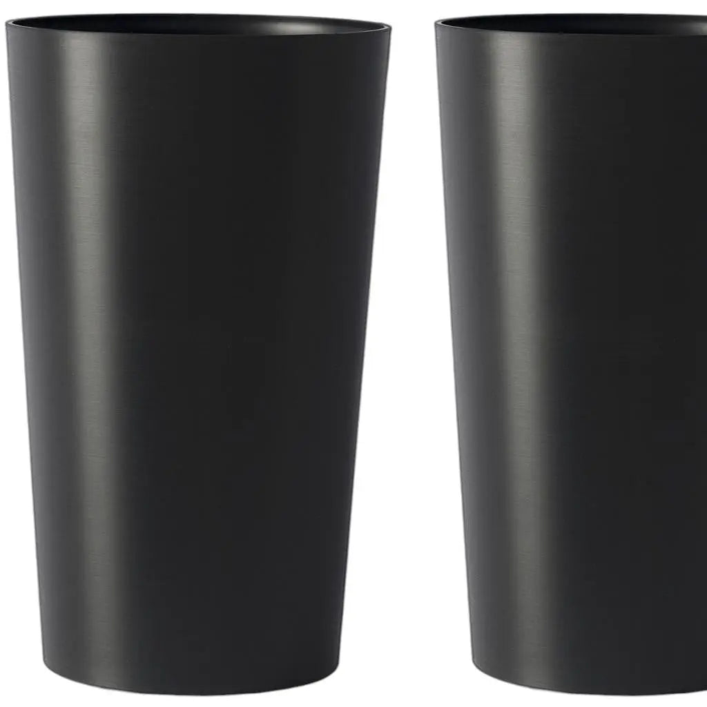 Set of Two Black Heavy Duty Plastic Cylindrical Planter Pots Homeroots Outdoor
