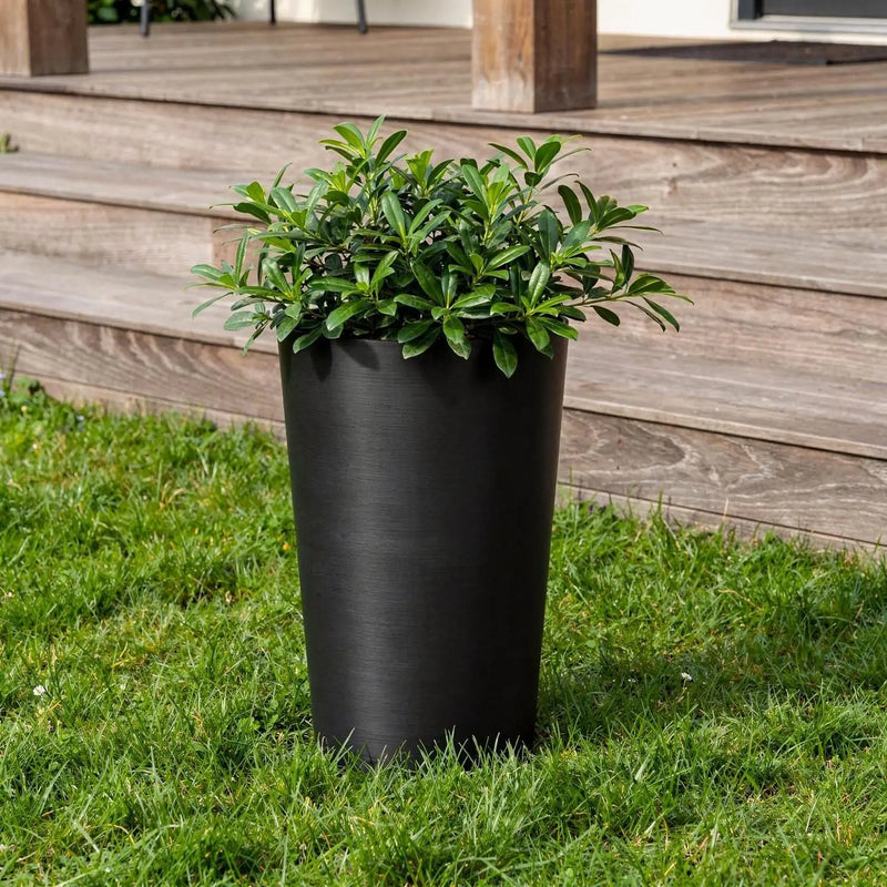 Set of Two Black Heavy Duty Plastic Cylindrical Planter Pots Homeroots Outdoor
