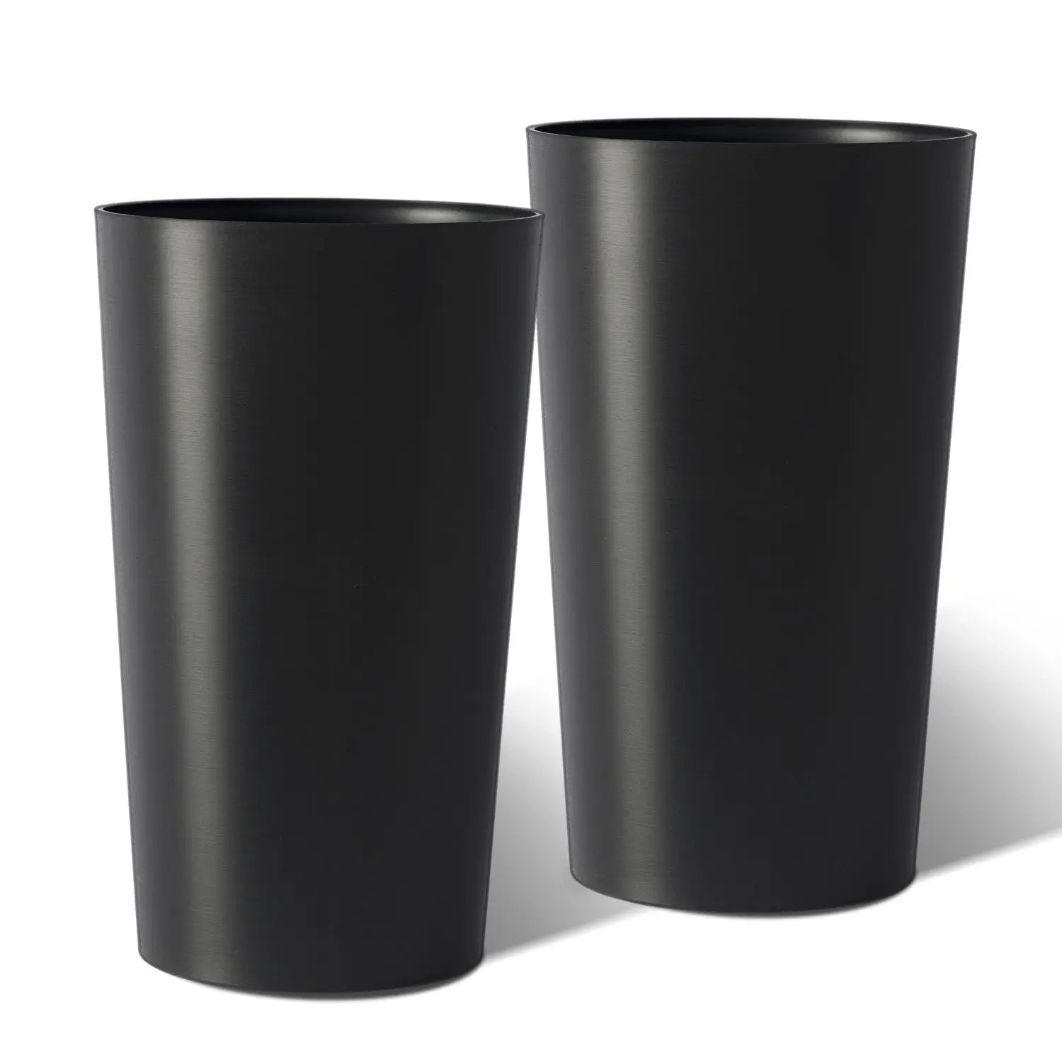 Set of Two Black Heavy Duty Plastic Cylindrical Planter Pots Homeroots Outdoor