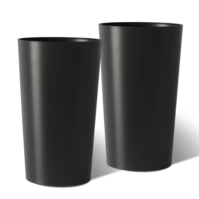 Set of Two Black Heavy Duty Plastic Cylindrical Planter Pots Homeroots Outdoor