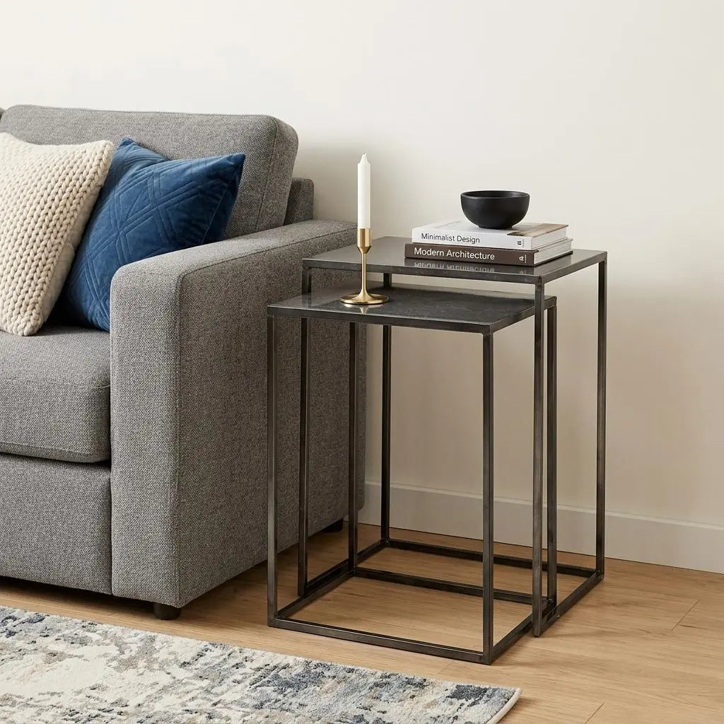 Set of Two Black Iron Nested Tables Homeroots Living Room
