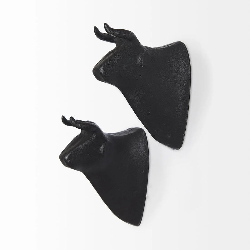 Set of Two Black Metal Bull Decorative Wall Sculpture Homeroots Home Decor
