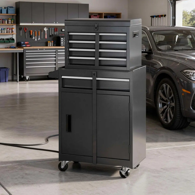 Set of Two Black Multi-Tier Steel Rolling Cabinet With Lid Homeroots Office