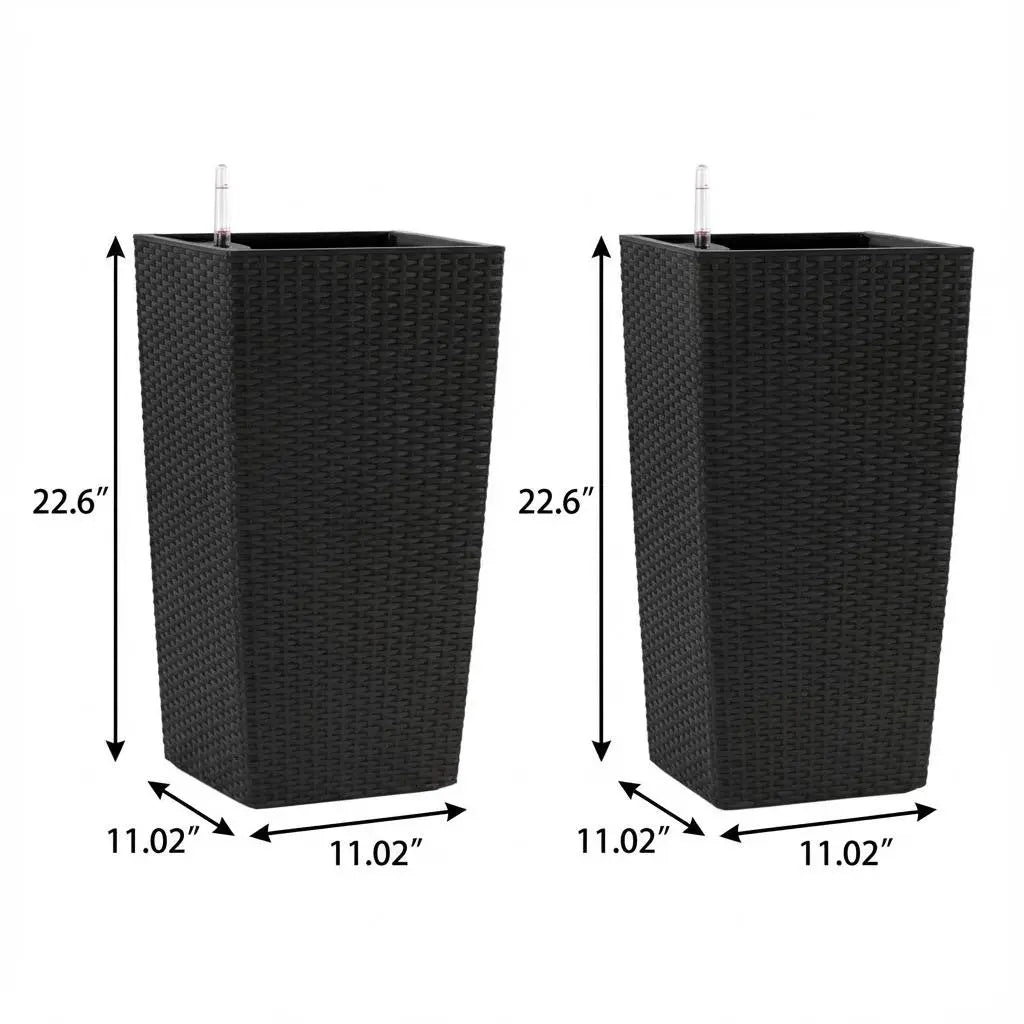 Set of Two Black Recycled Plastic Round Self Watering Planter Box Homeroots Outdoor