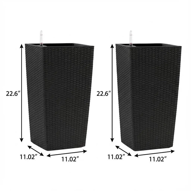 Set of Two Black Recycled Plastic Round Self Watering Planter Box Homeroots Outdoor
