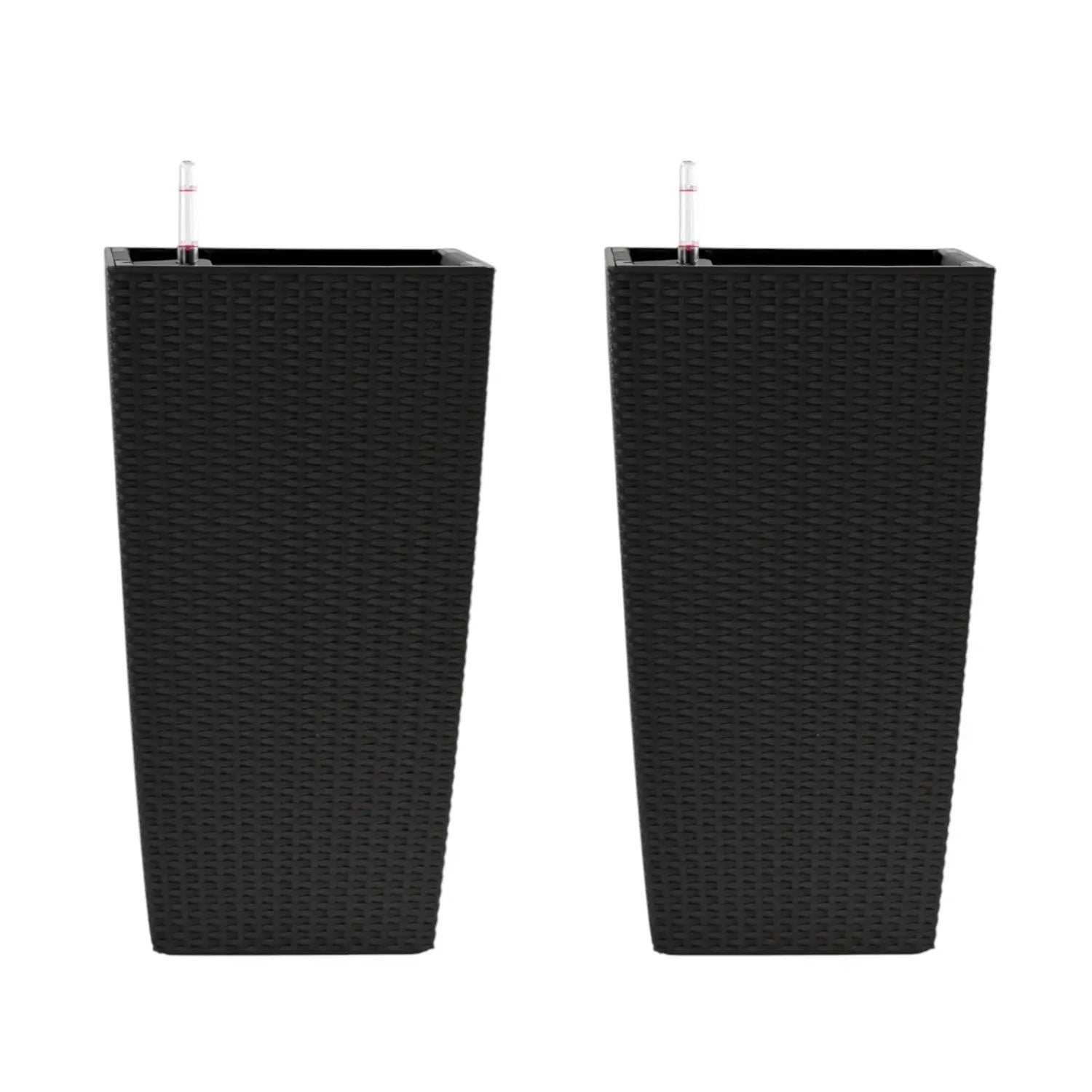 Set of Two Black Recycled Plastic Round Self Watering Planter Box Homeroots Outdoor