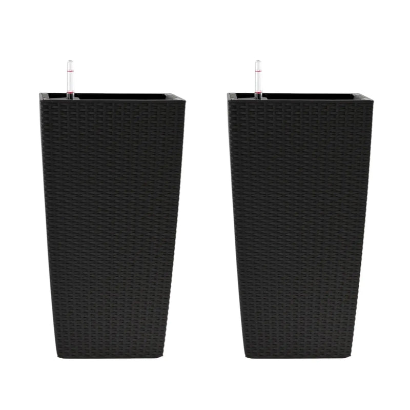 Set of Two Black Recycled Plastic Round Self Watering Planter Box Homeroots Outdoor