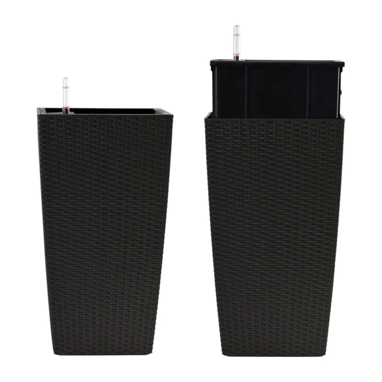 Set of Two Black Recycled Plastic Round Self Watering Planter Box Homeroots Outdoor