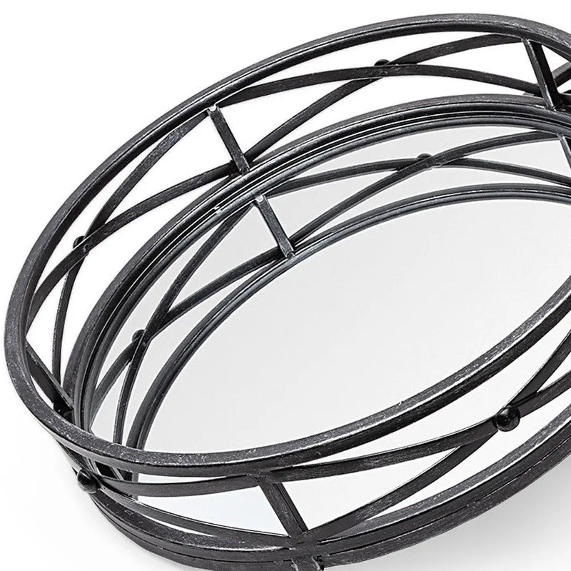 Set of Two Black Round Metal And Mirrored Glass Vanity Trays Homeroots Kitchen & Dining
