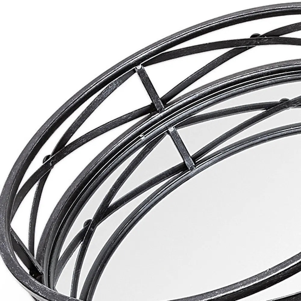 Set of Two Black Round Metal And Mirrored Glass Vanity Trays Homeroots Kitchen & Dining