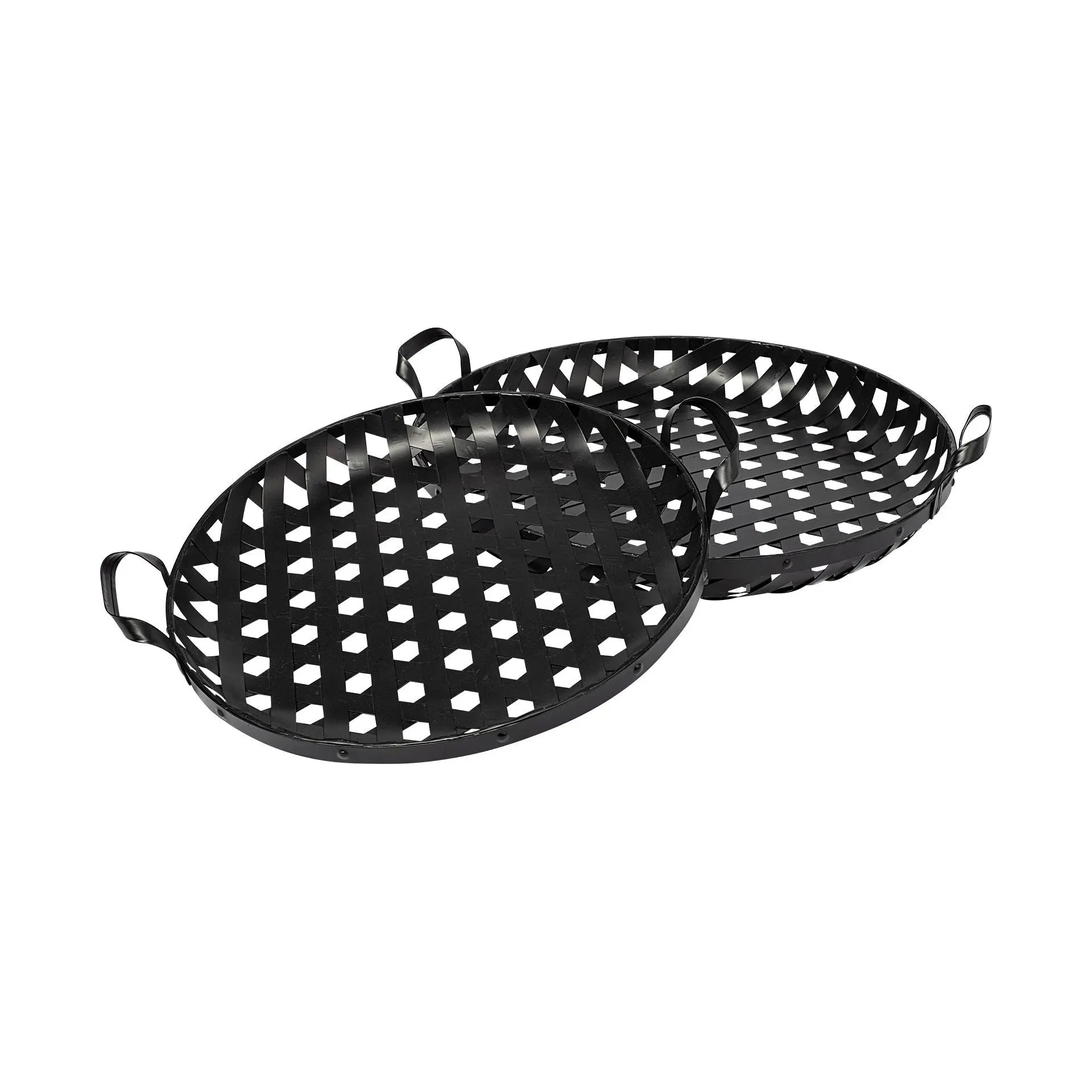 Set of Two Black Round Metal Indoor Outdoor Tray With Handles Homeroots Kitchen & Dining
