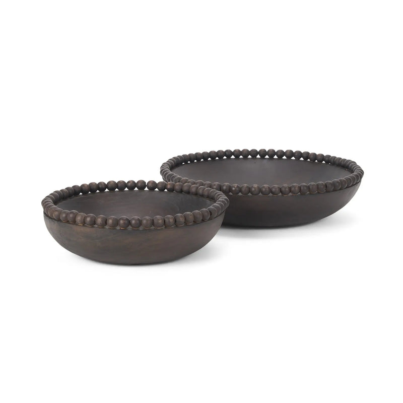 Set of Two Black Solid Wood Beaded Edge Round Centerpiece Bowls Homeroots Kitchen & Dining