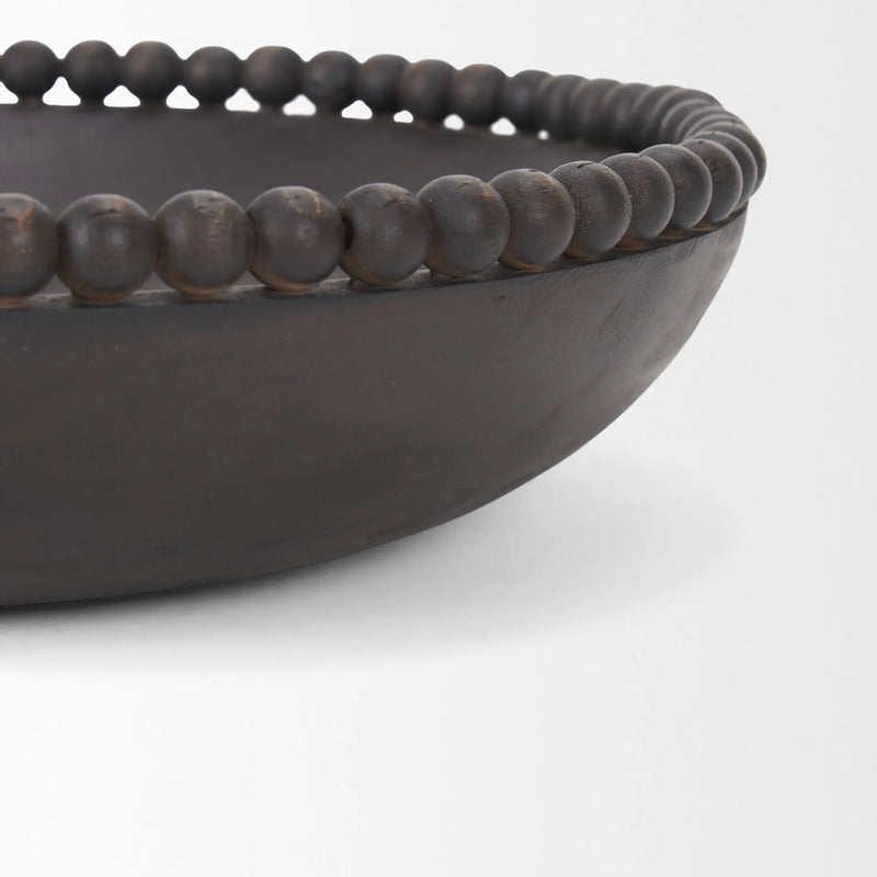Set of Two Black Solid Wood Beaded Edge Round Centerpiece Bowls Homeroots Kitchen & Dining