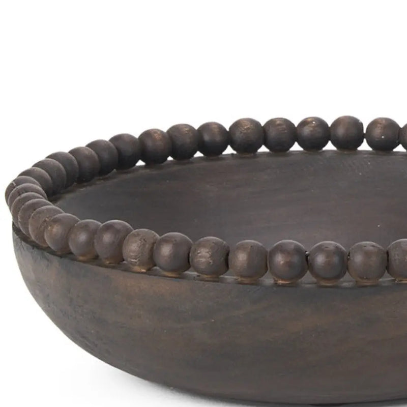 Set of Two Black Solid Wood Beaded Edge Round Centerpiece Bowls Homeroots Kitchen & Dining