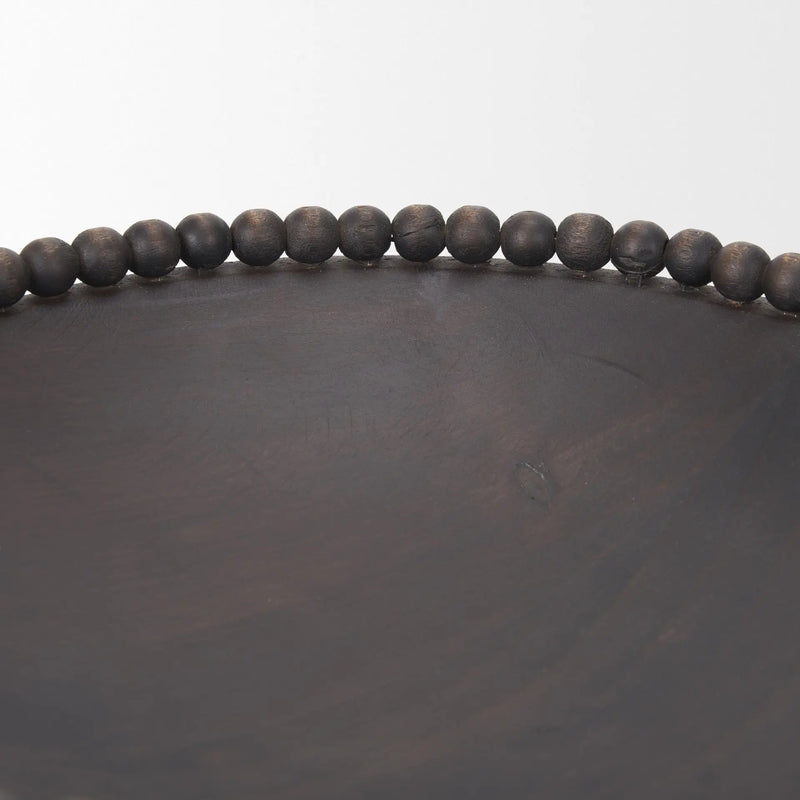 Set of Two Black Solid Wood Beaded Edge Round Centerpiece Bowls Homeroots Kitchen & Dining