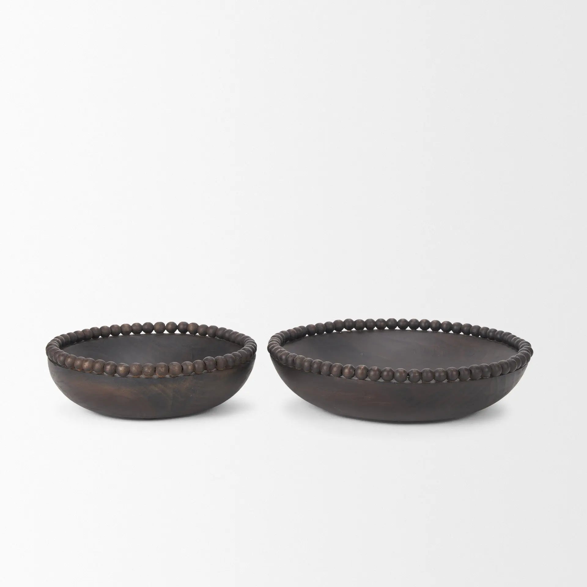 Set of Two Black Solid Wood Beaded Edge Round Centerpiece Bowls Homeroots Kitchen & Dining