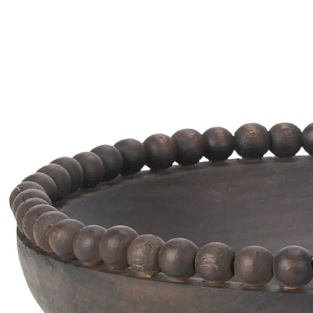 Set of Two Black Solid Wood Beaded Edge Round Centerpiece Bowls Homeroots Kitchen & Dining