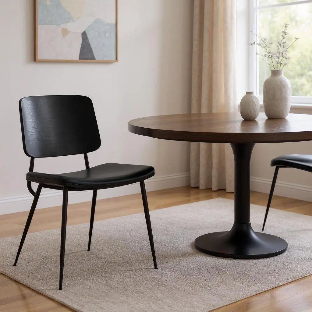 Set of Two Black Solid Wood Dining Parsons Chairs Homeroots Kitchen & Dining