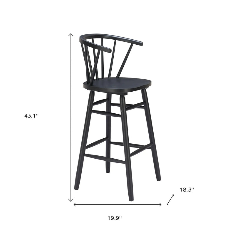 Set of Two Black Solid Wood Low Back Bar Chairs Homeroots Living Room