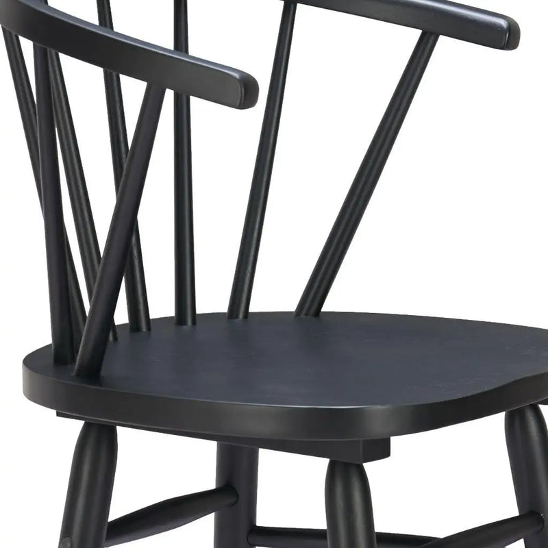 Set of Two Black Solid Wood Low Back Bar Chairs Homeroots Living Room