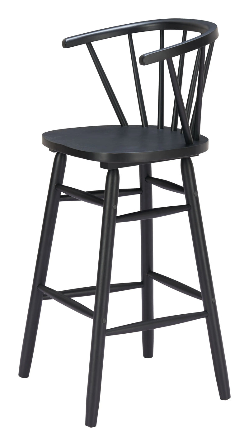 Set of Two Black Solid Wood Low Back Bar Chairs Homeroots Living Room