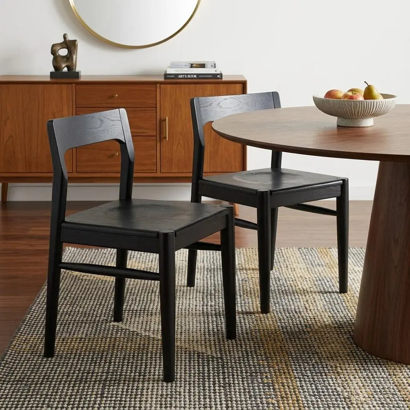 Set of Two Black Solid Wood Open Back Dining Side Chairs Homeroots Kitchen & Dining
