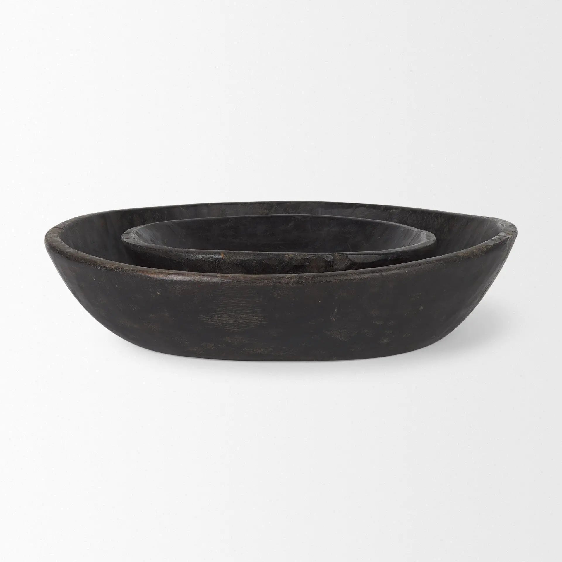 Set of Two Black Solid Wood Round Centerpiece Bowl Homeroots Kitchen & Dining