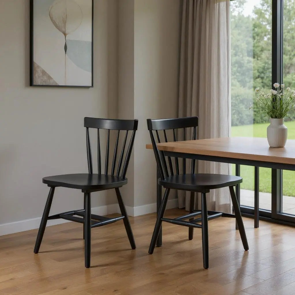 Set of Two Black Solid Wood Slat Back Dining Side Chairs Homeroots Kitchen & Dining