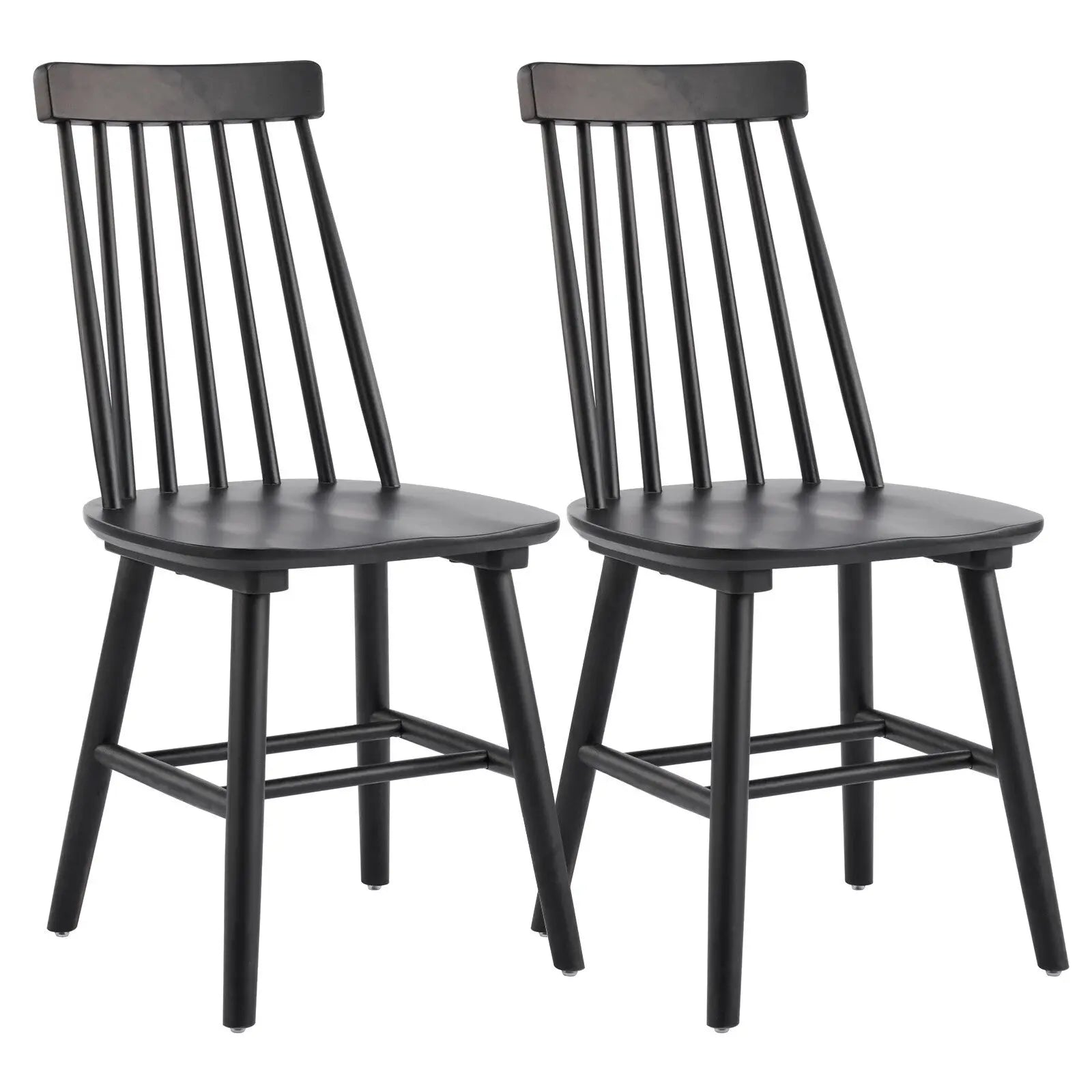Set of Two Black Solid Wood Windsor Back Dining Side Chairs Homeroots Kitchen & Dining