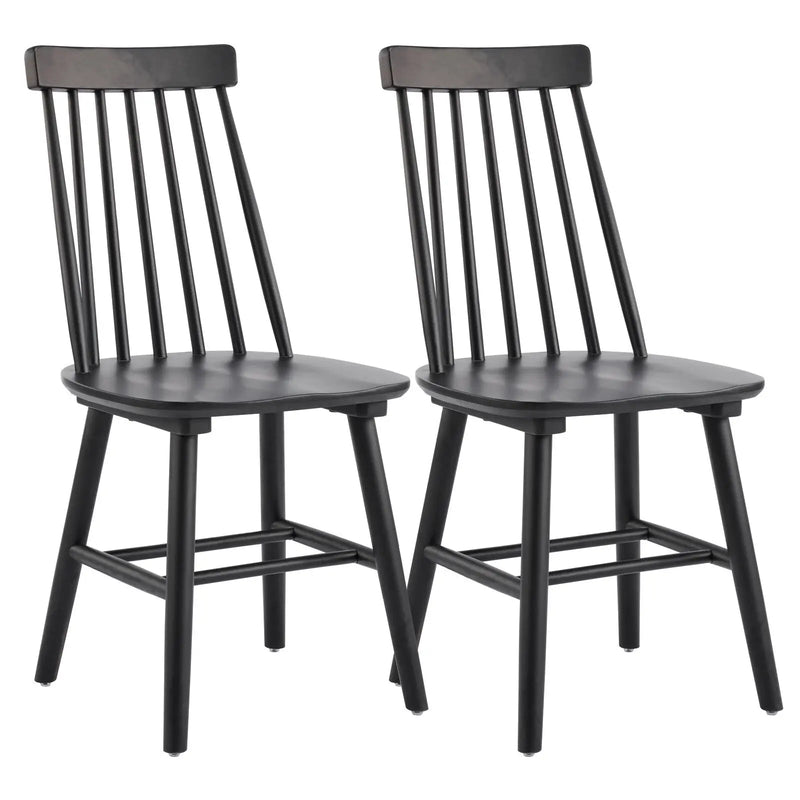 Set of Two Black Solid Wood Windsor Back Dining Side Chairs Homeroots Kitchen & Dining