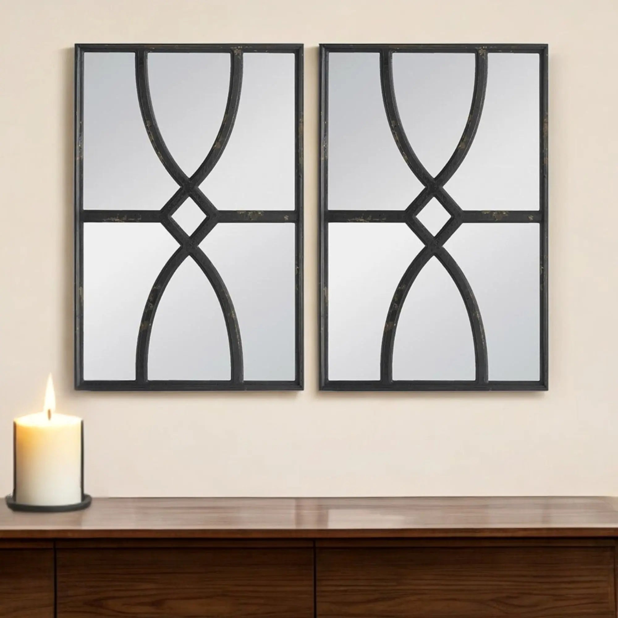 Set of Two Black Wood Framed Accent Mirror Homeroots Bed & Bath