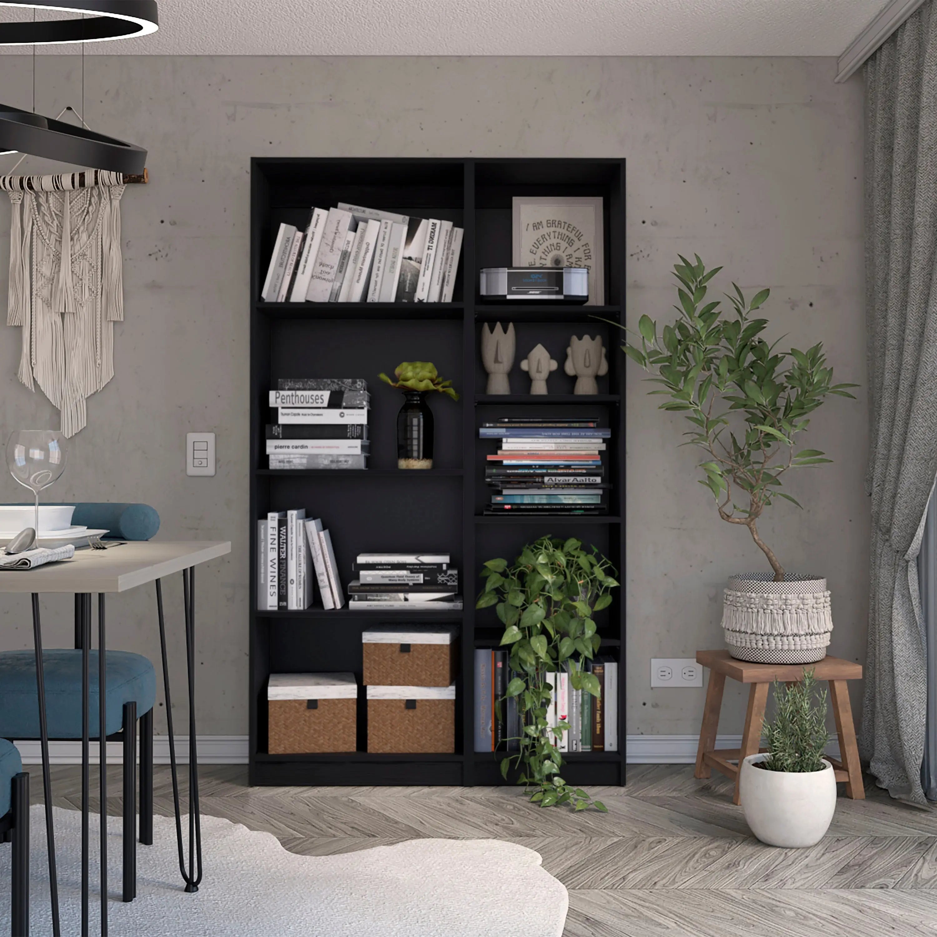 Set of Two Black Wood Multi Tier Bookcases Homeroots Office
