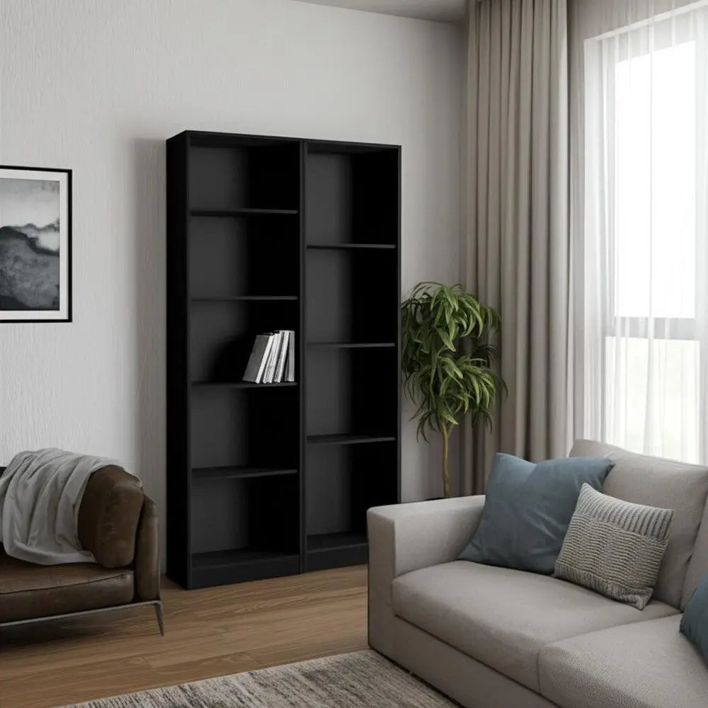 Set of Two Black Wood Multi Tier Bookcases Homeroots Office