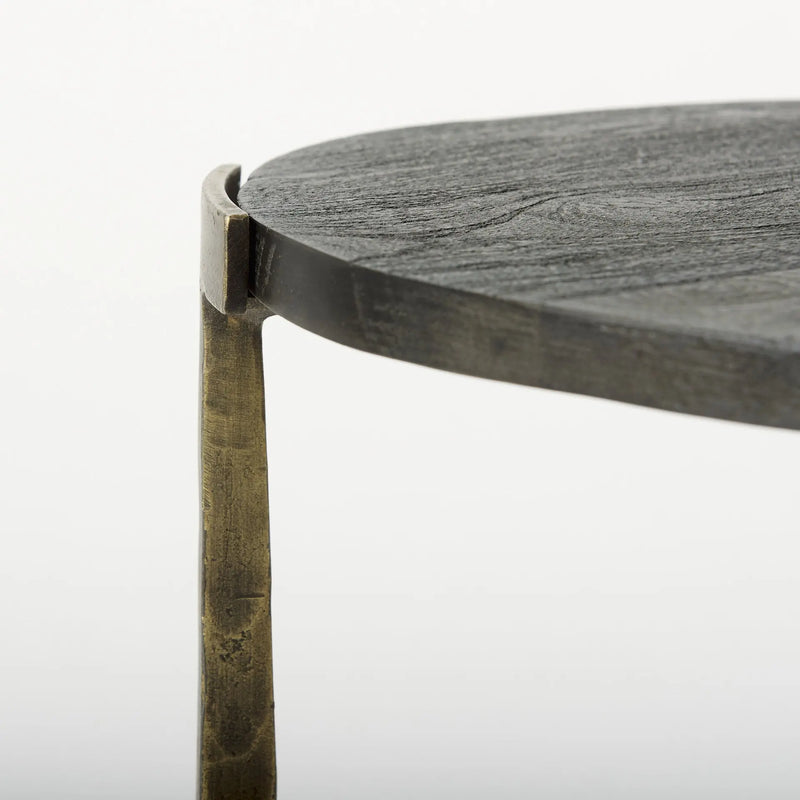 Set of Two Black and Antiqued Gold Distressed Solid Wood and Iron Round Cross Legs Nested Tables Homeroots Living Room