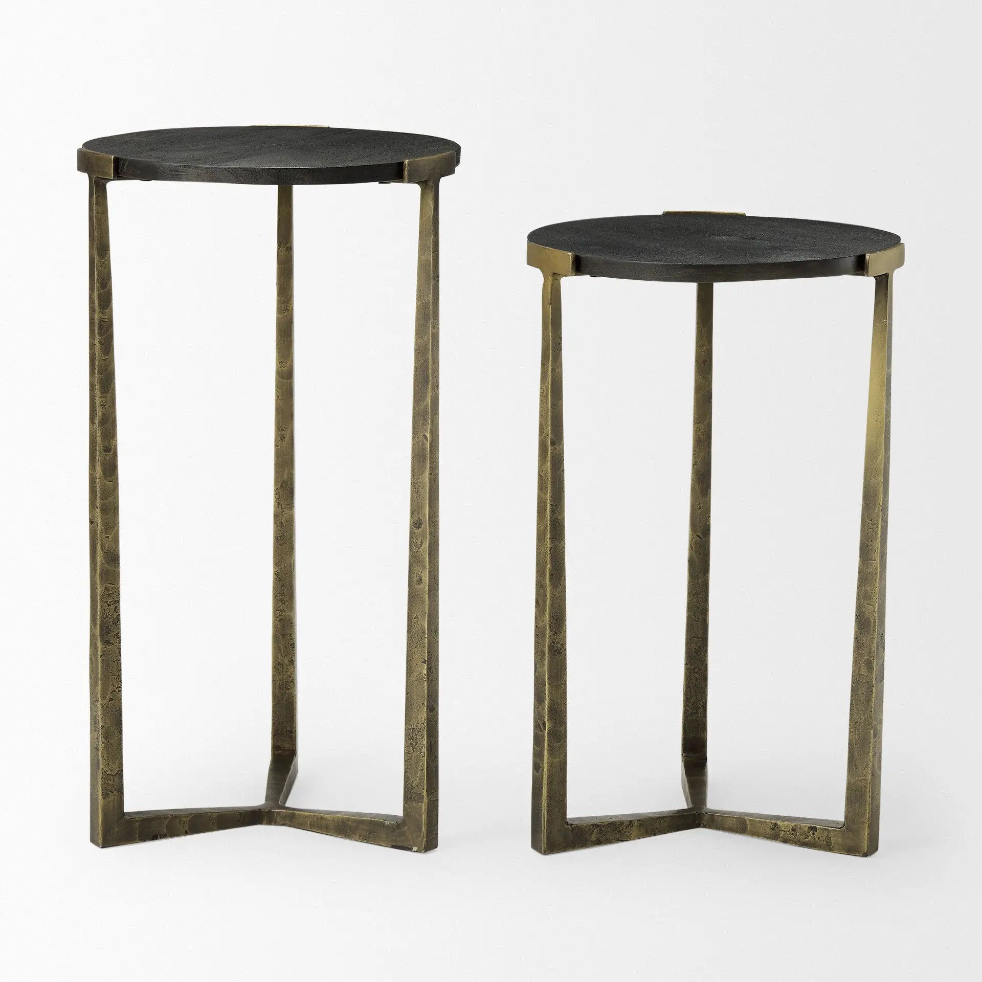 Set of Two Black and Antiqued Gold Distressed Solid Wood and Iron Round Cross Legs Nested Tables Homeroots Living Room