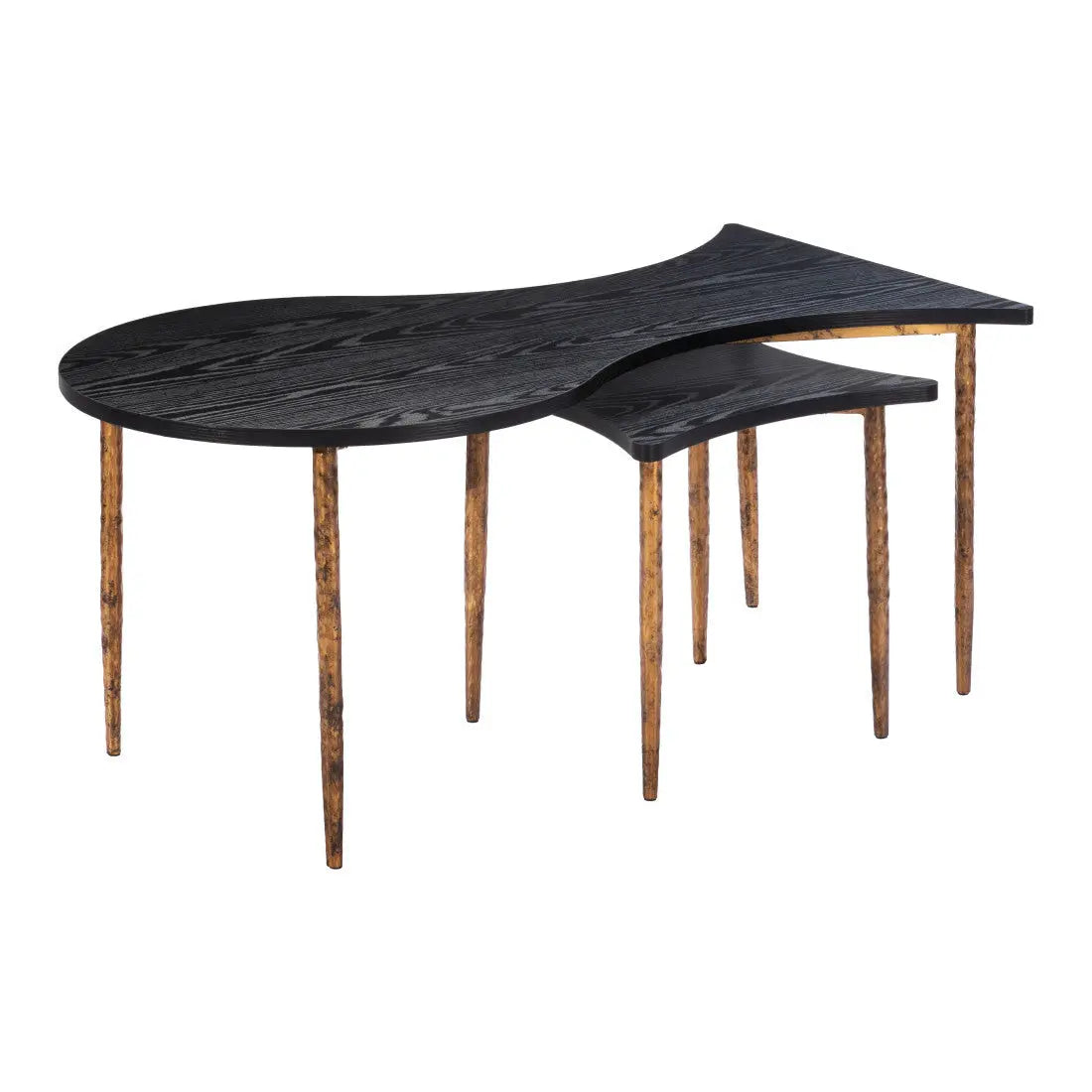 Set of Two Black and Bronze Wood and Steel Free Form Coffee And End Table Homeroots Living Room