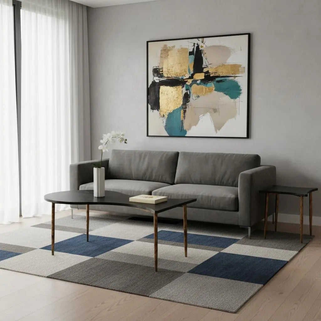 Set of Two Black and Bronze Wood and Steel Free Form Coffee And End Table Homeroots Living Room