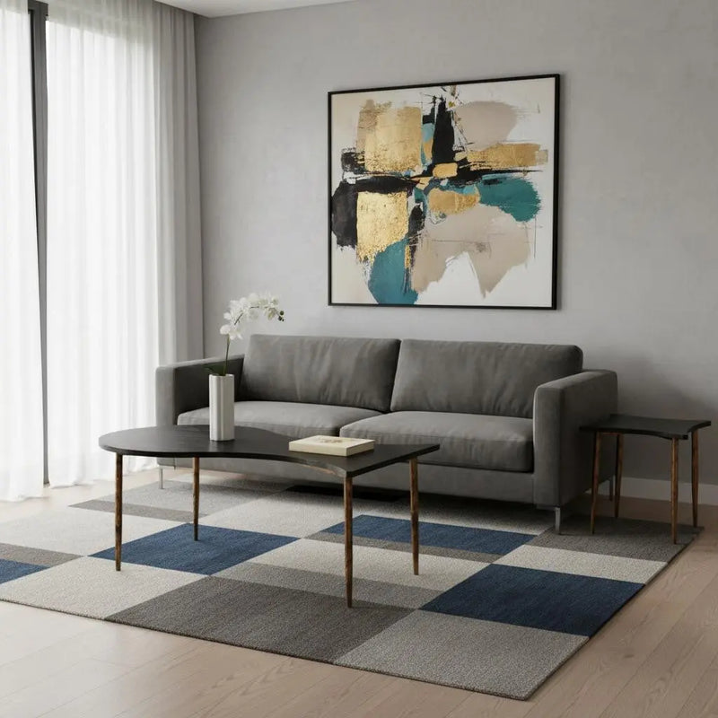 Set of Two Black and Bronze Wood and Steel Free Form Coffee And End Table Homeroots Living Room