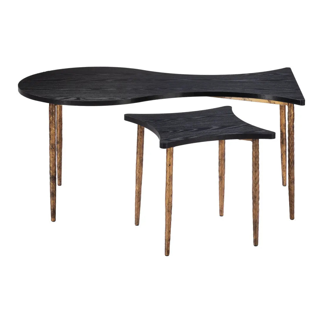 Set of Two Black and Bronze Wood and Steel Free Form Coffee And End Table Homeroots Living Room