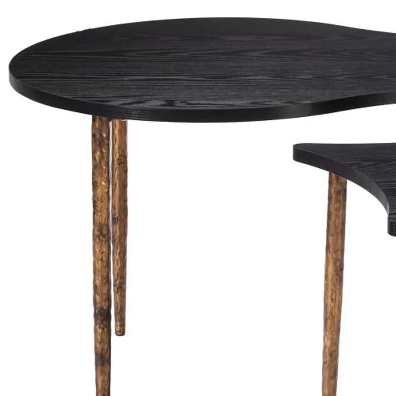 Set of Two Black and Bronze Wood and Steel Free Form Coffee And End Table Homeroots Living Room