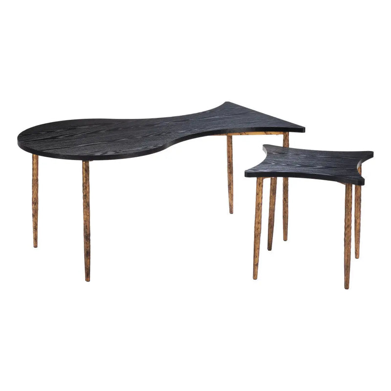 Set of Two Black and Bronze Wood and Steel Free Form Coffee And End Table Homeroots Living Room
